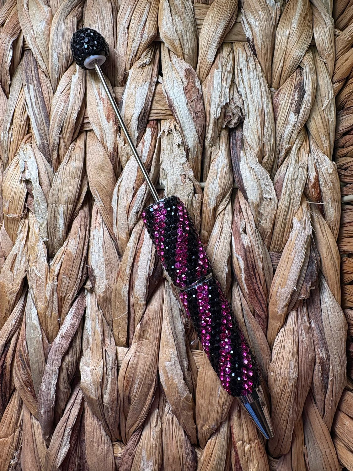 Dark Pink &amp; Black Swirl Rhinestone Pen