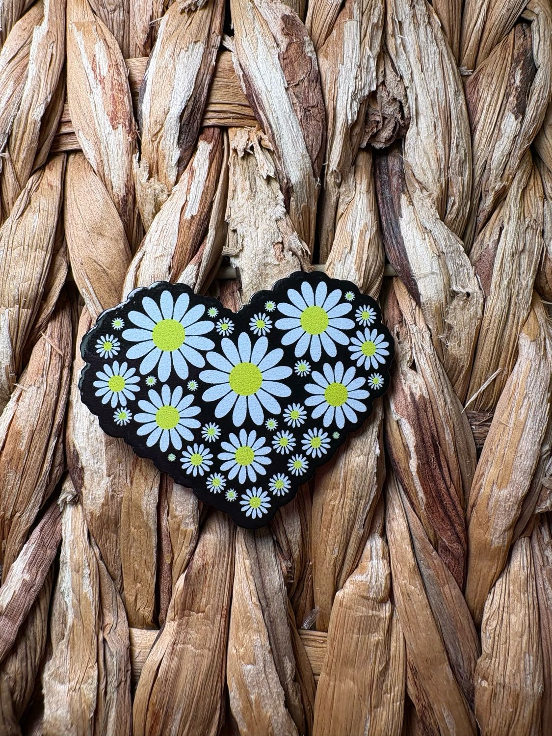 Black Flower Heart Acrylic Flatback