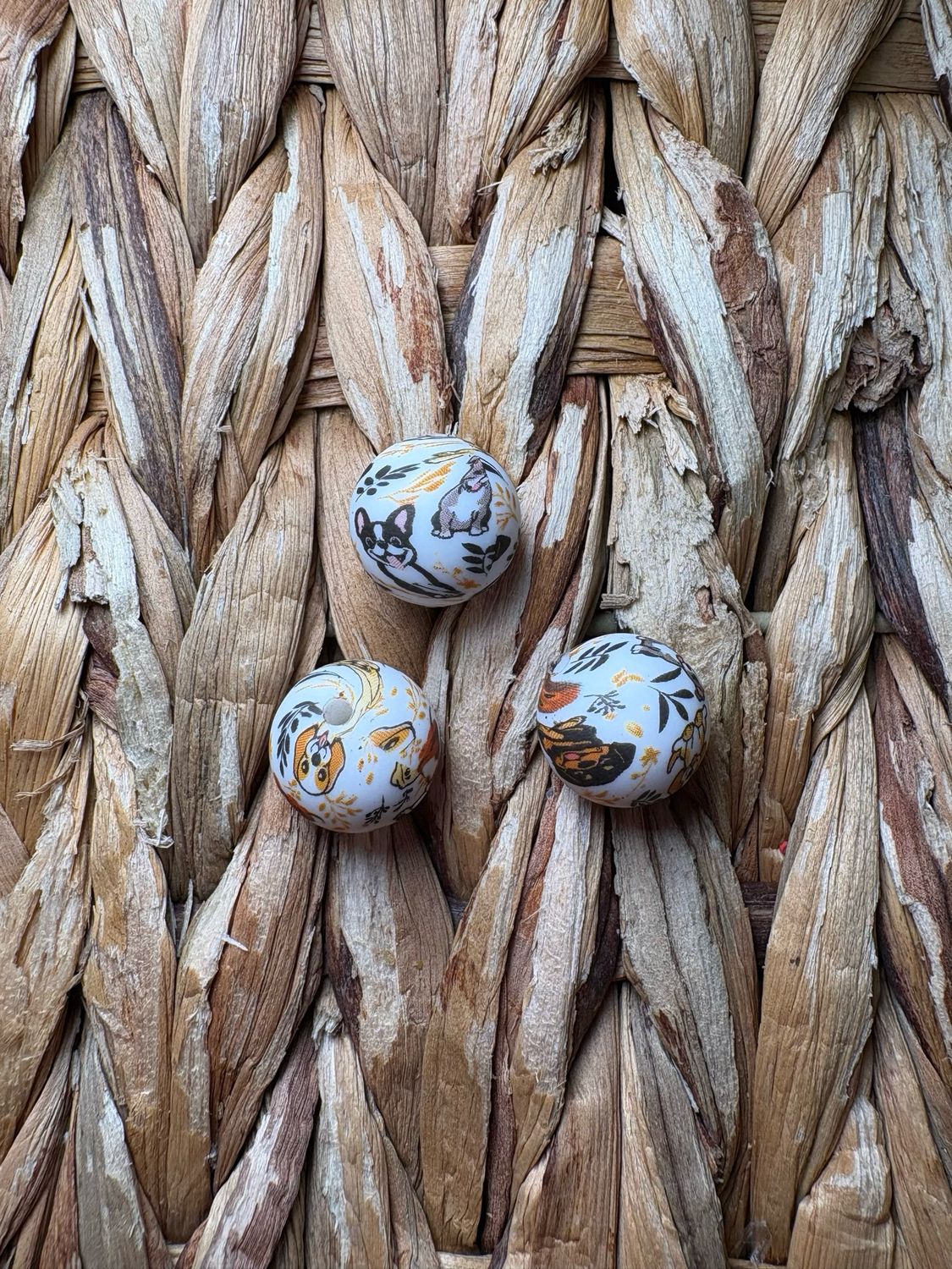 Dog Printed Silicone Bead 15mm