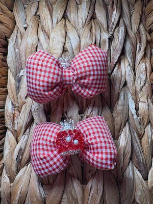 Red Plaid Bow Sugar Crown Bead
