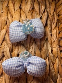 Blue Plaid Bow Sugar Crown Bead