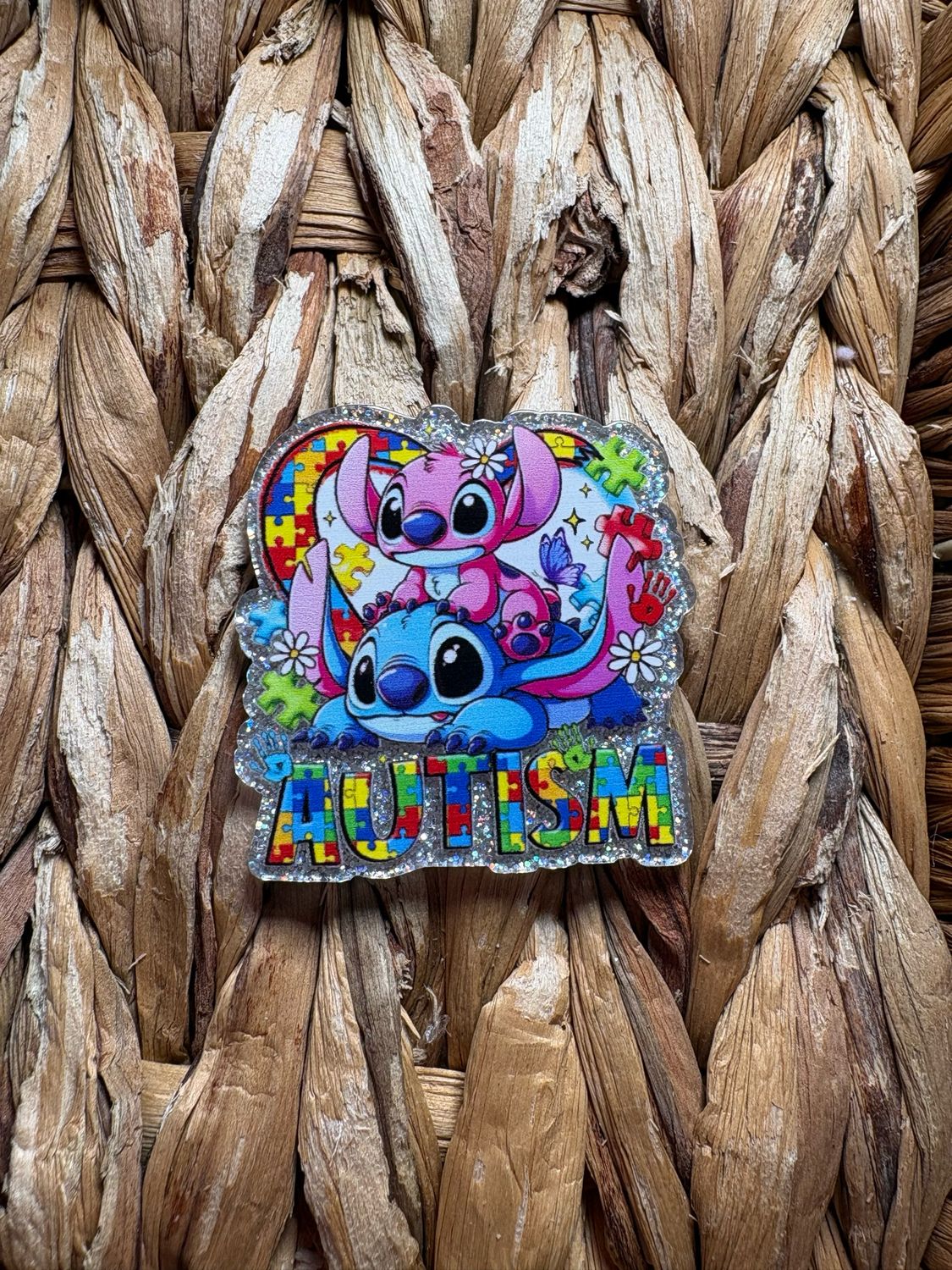 Blue Alien &amp; Friend Autism Acrylic Flatback