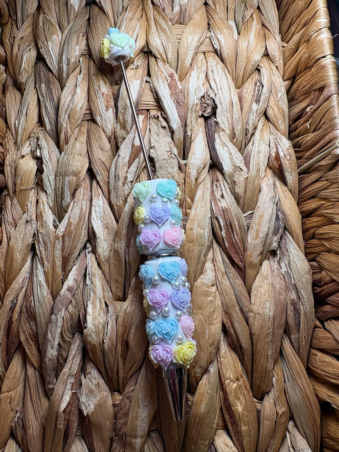 Rainbow Heart Flower Clay Pen