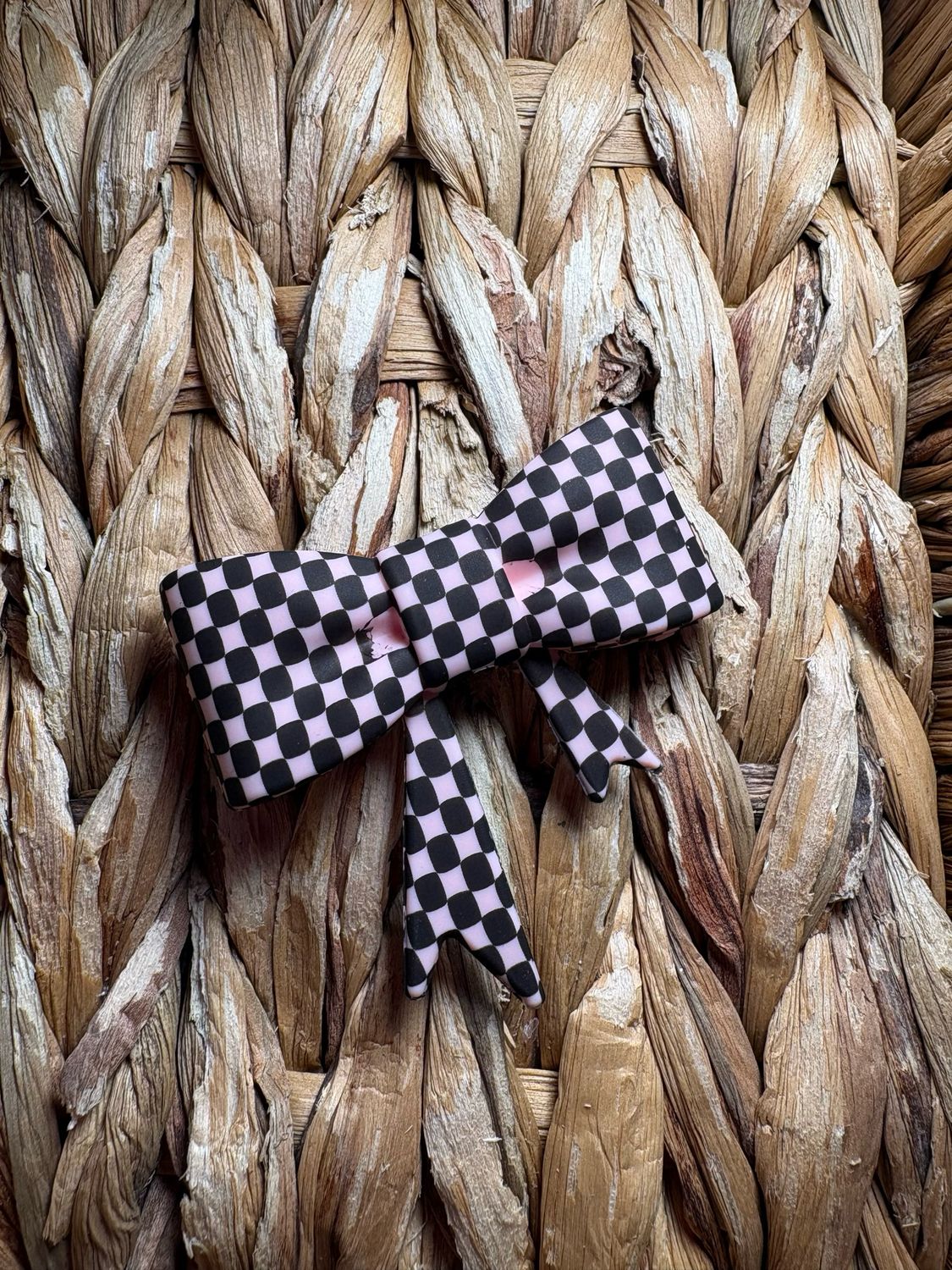 Light Pink Plaid Bow Focal/Straw Topper