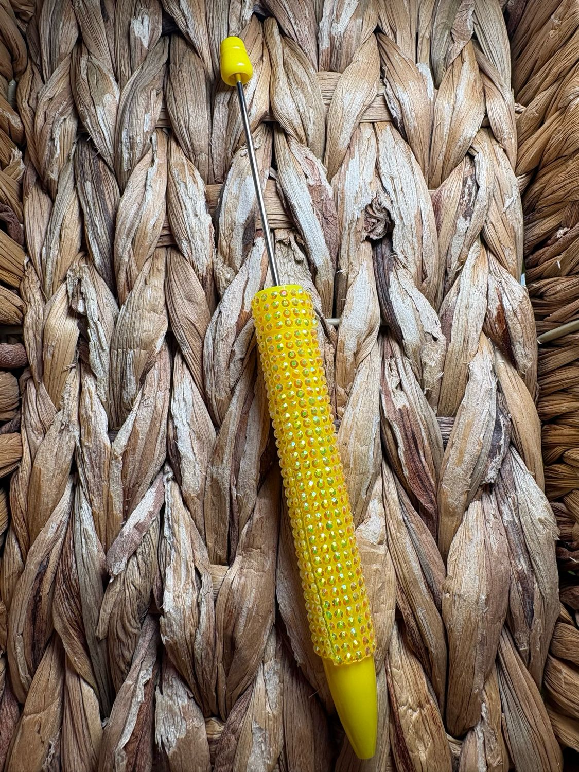 Yellow Long Rhinestone Beadable Pen