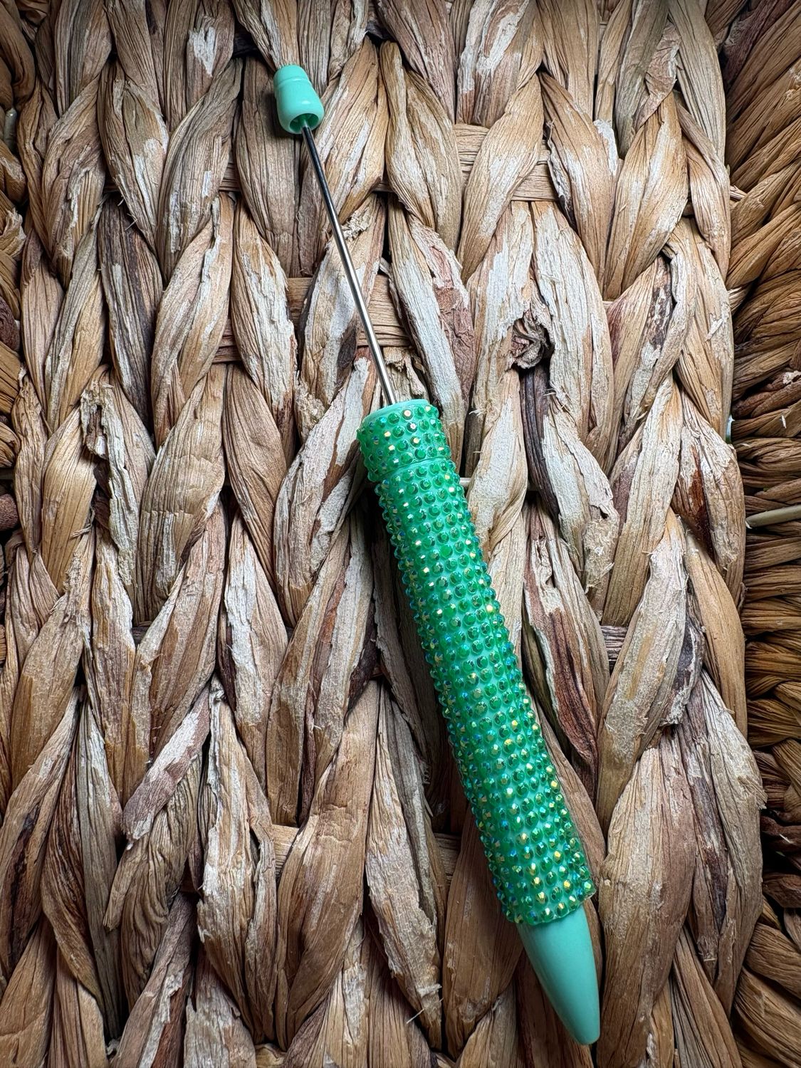 Light Green Long Rhinestone Beadable Pen