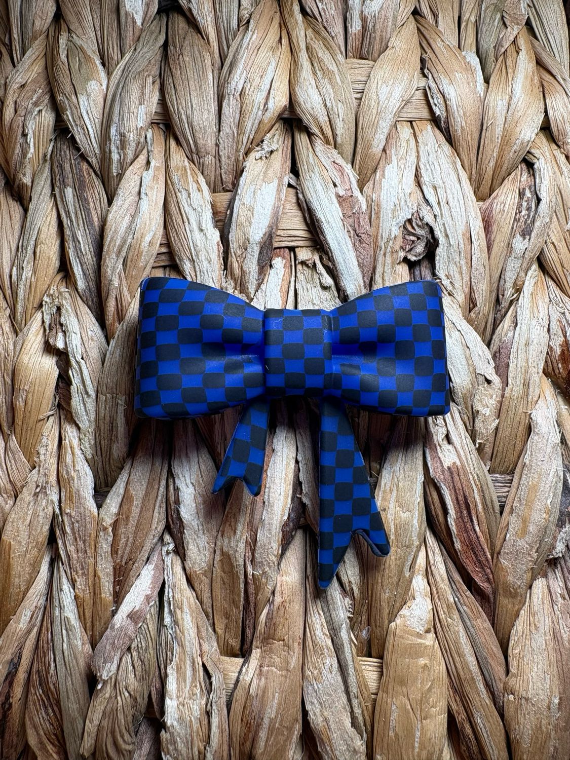 Dark Blue Plaid Bow Focal/Straw Topper