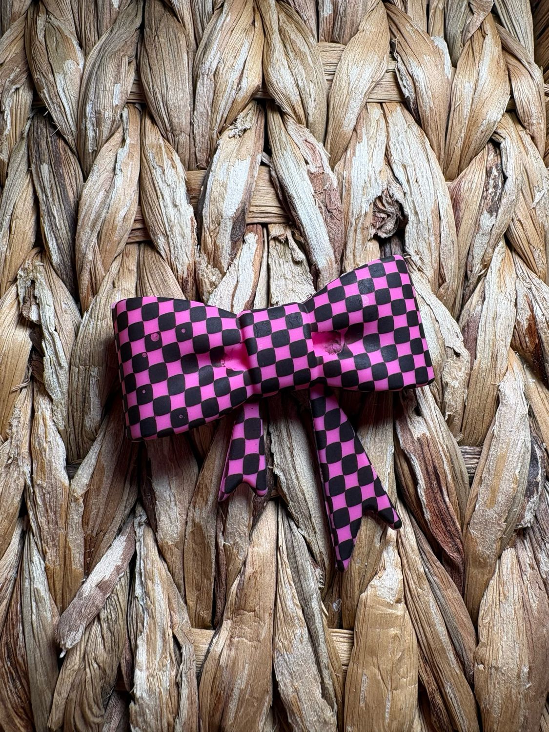 Dark Pink Plaid Bow Focal/Straw Topper