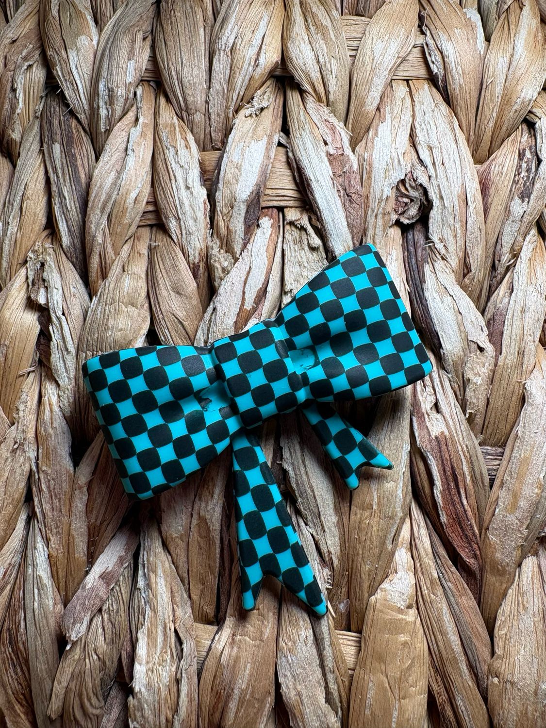 Turquoise Plaid Bow Focal/Straw Topper