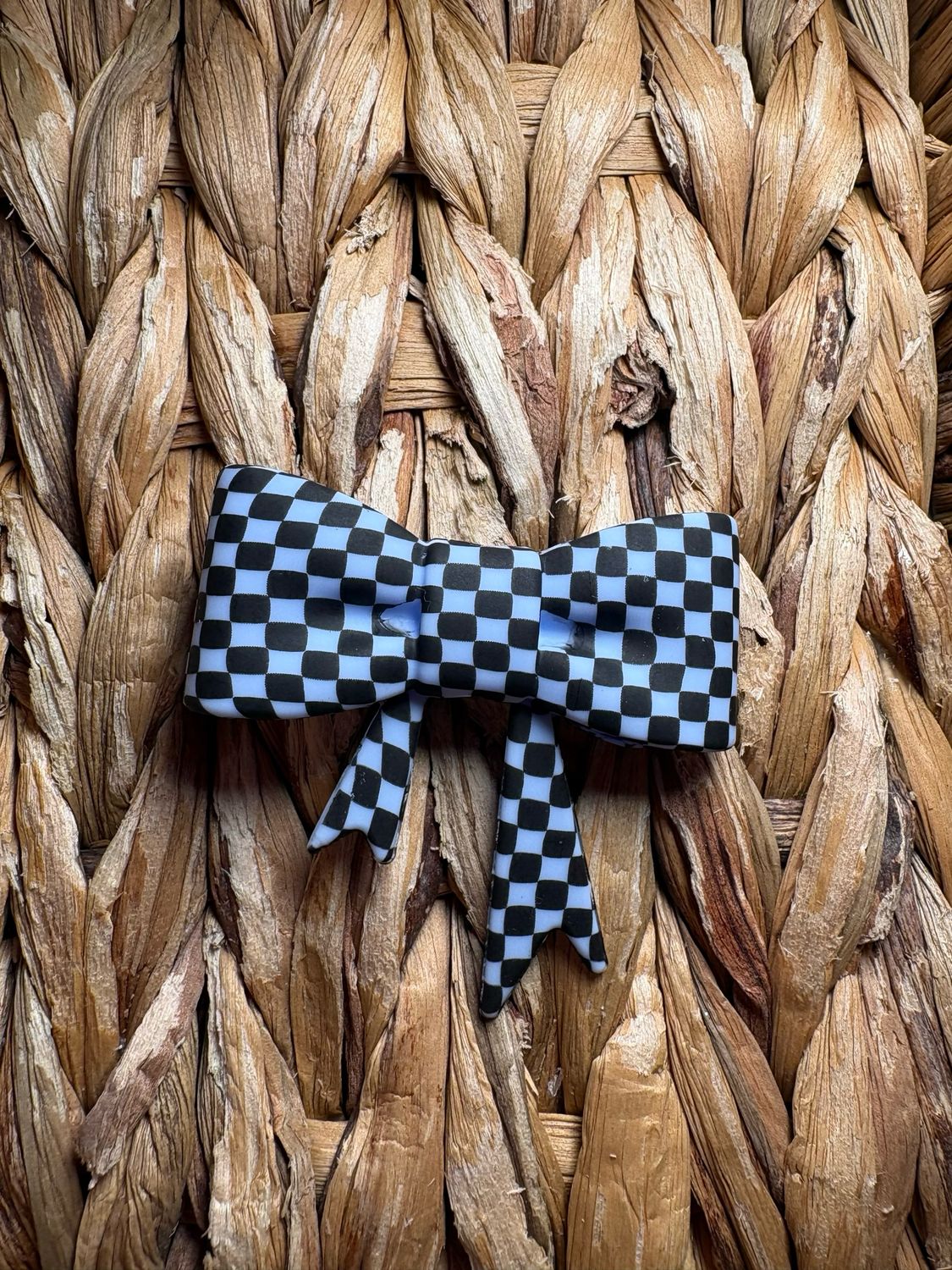 Light Blue Plaid Bow Focal/Straw Topper
