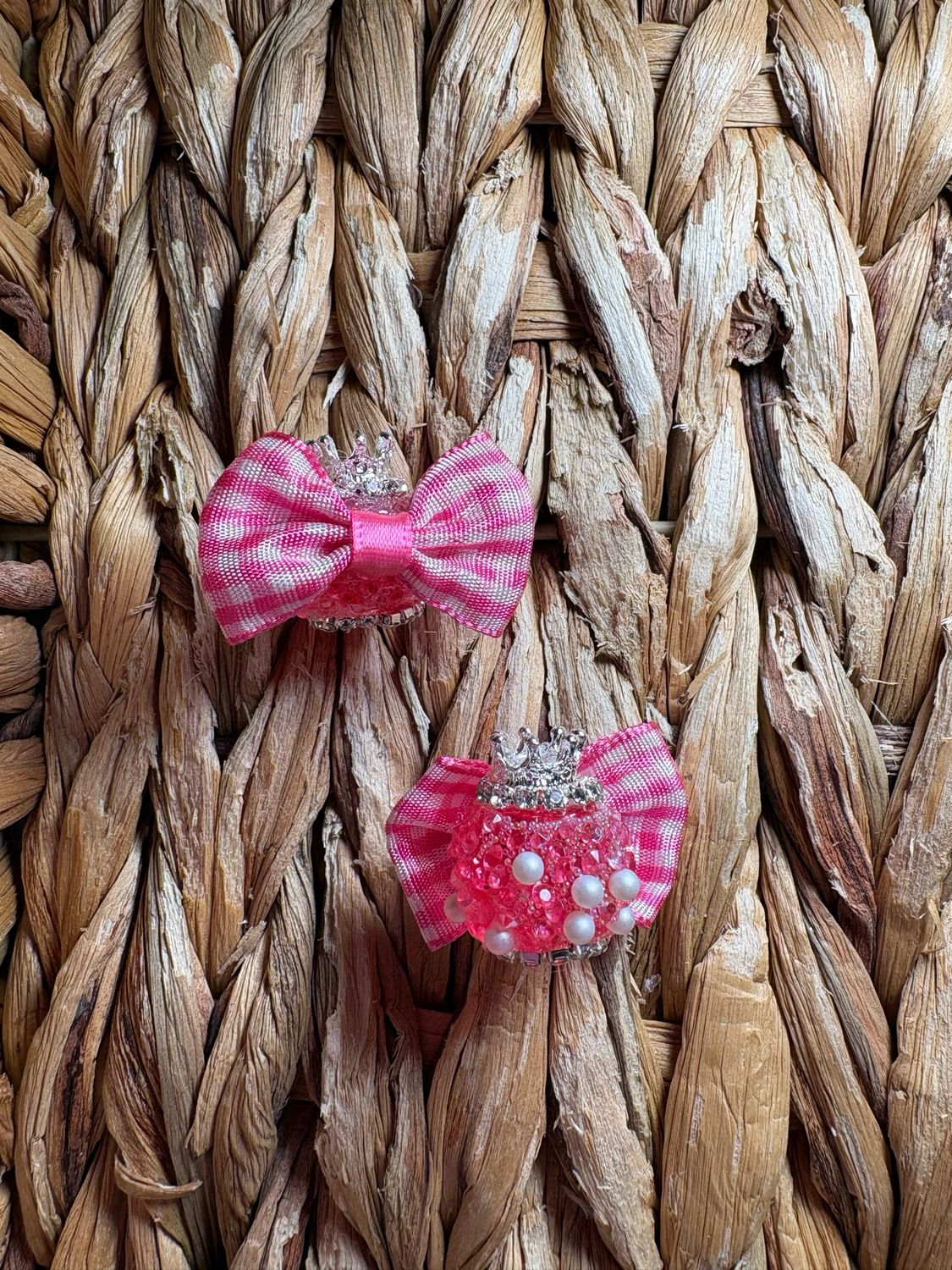Pink Plaid Bow Sugar Crown Bead