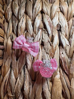 Light Pink Plaid Bow Sugar Crown Bead