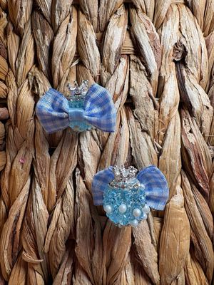 Light Blue Plaid Bow Sugar Crown Bead