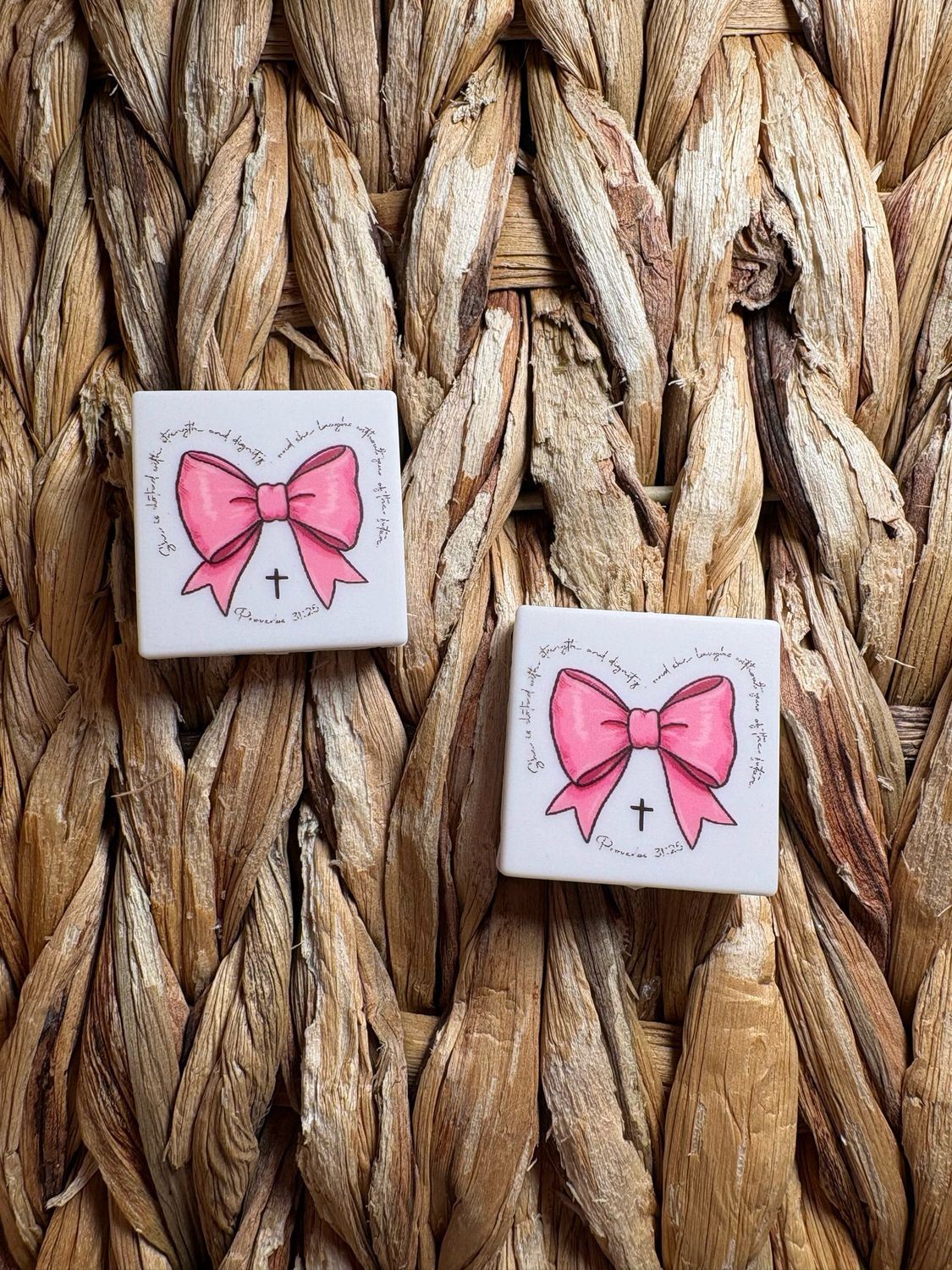 Pink Bow &amp; Cross Printed 2d Focal