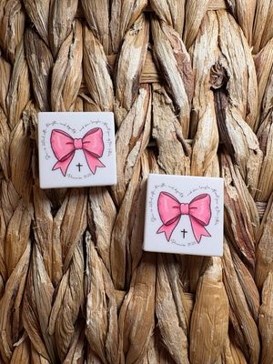 Pink Bow &amp; Cross Printed 2d Focal F92