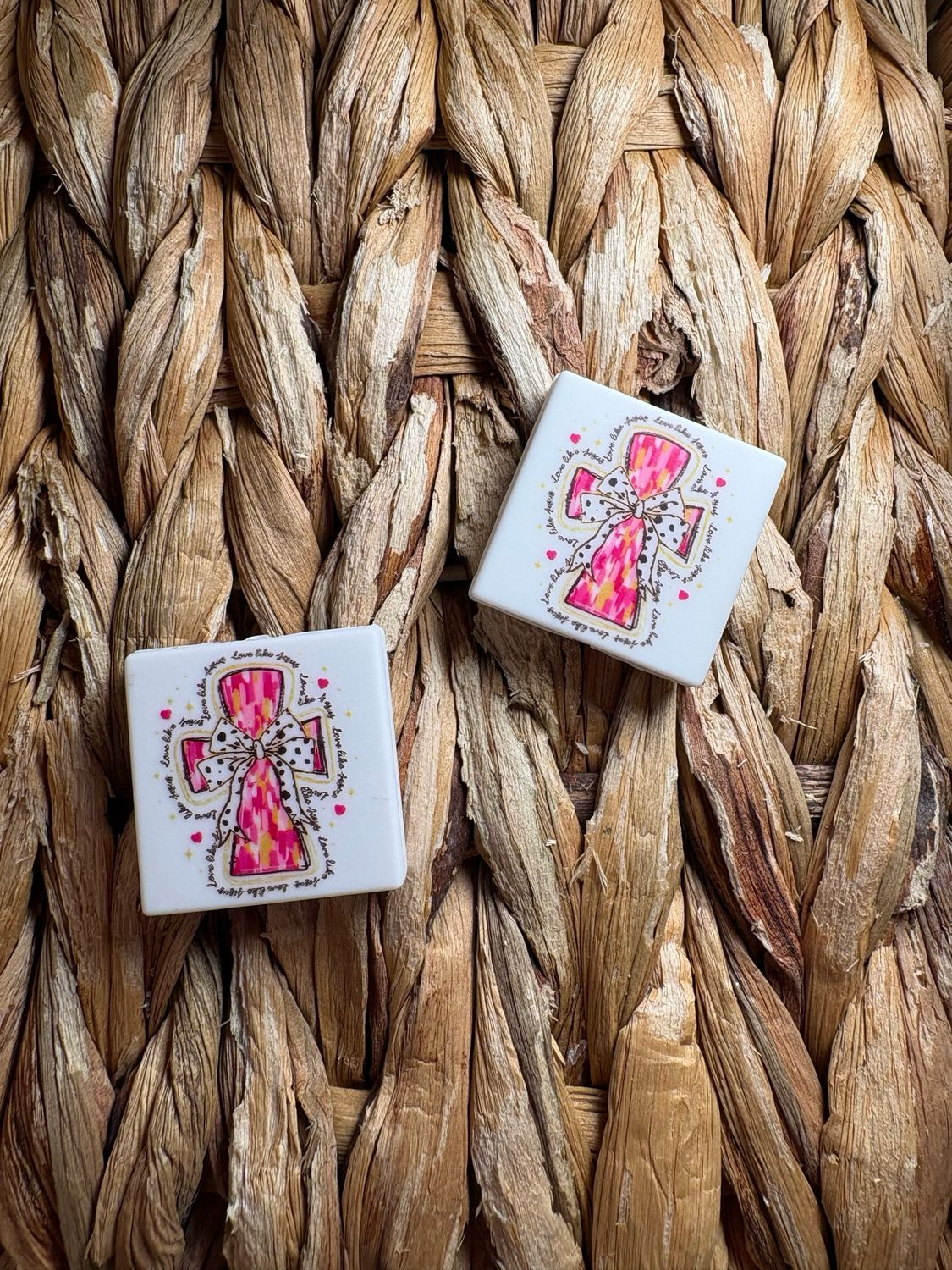 Pink Cross &amp; White Bow Printed 2d Focal