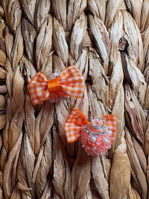 Orange  Plaid Bow Sugar Crown Bead