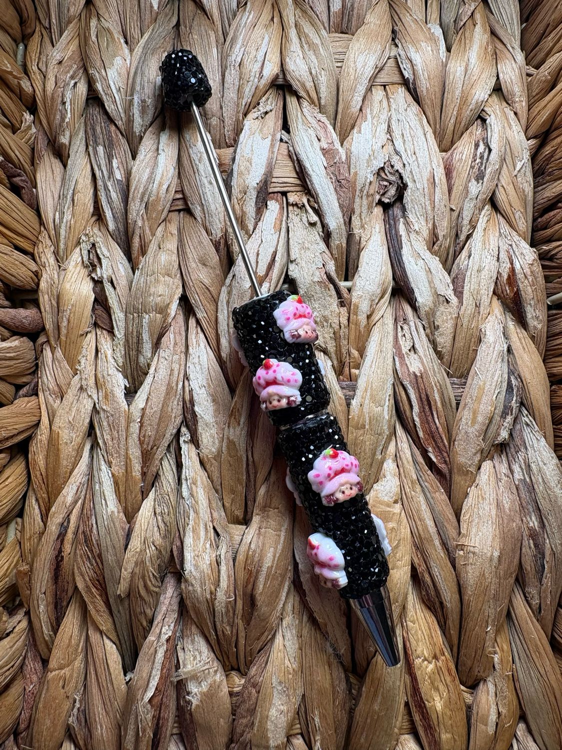 Black Strawberry Girl Head Rhinestone Pen