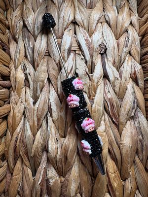 Black Strawberry Girl Head Rhinestone Pen