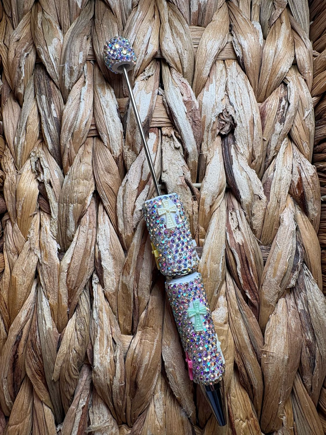 Silver Rainbow Cross Rhinestone Pen