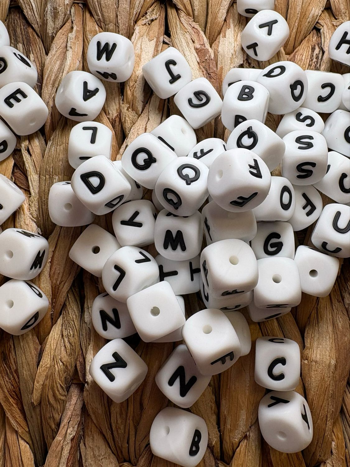 Silicone Square Letter Beads White- 2 each letter 