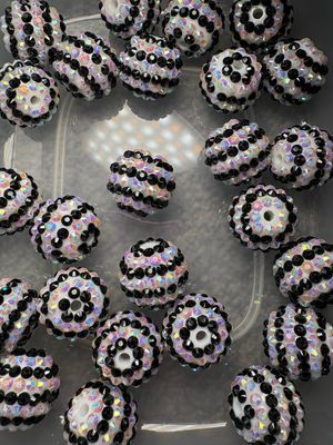 Bulk Bead Bag #R3 20mm Black/White Rhinestone 25pc
