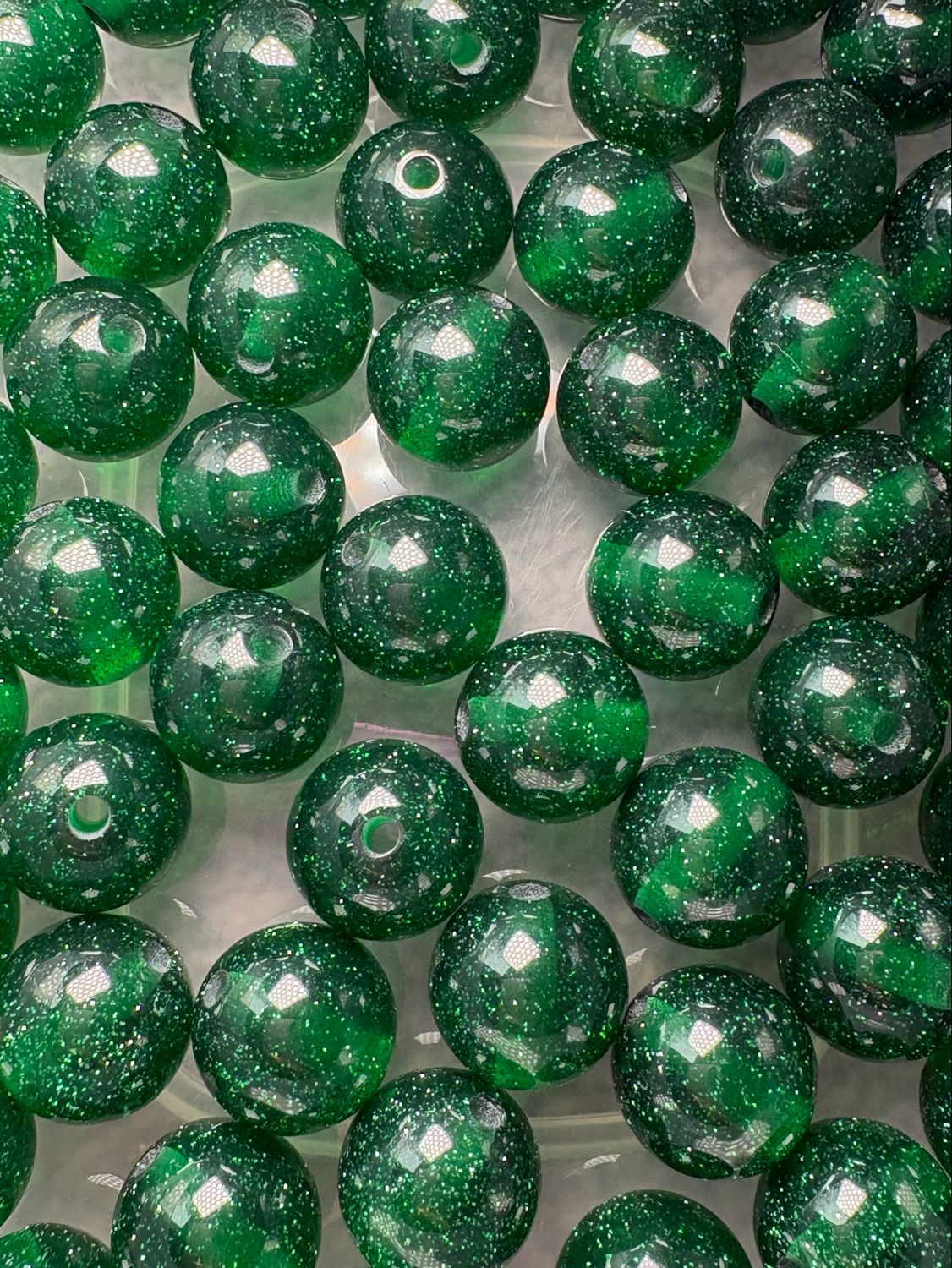 Bulk Bead Bag #G4 16mm Green Glitter 50pc