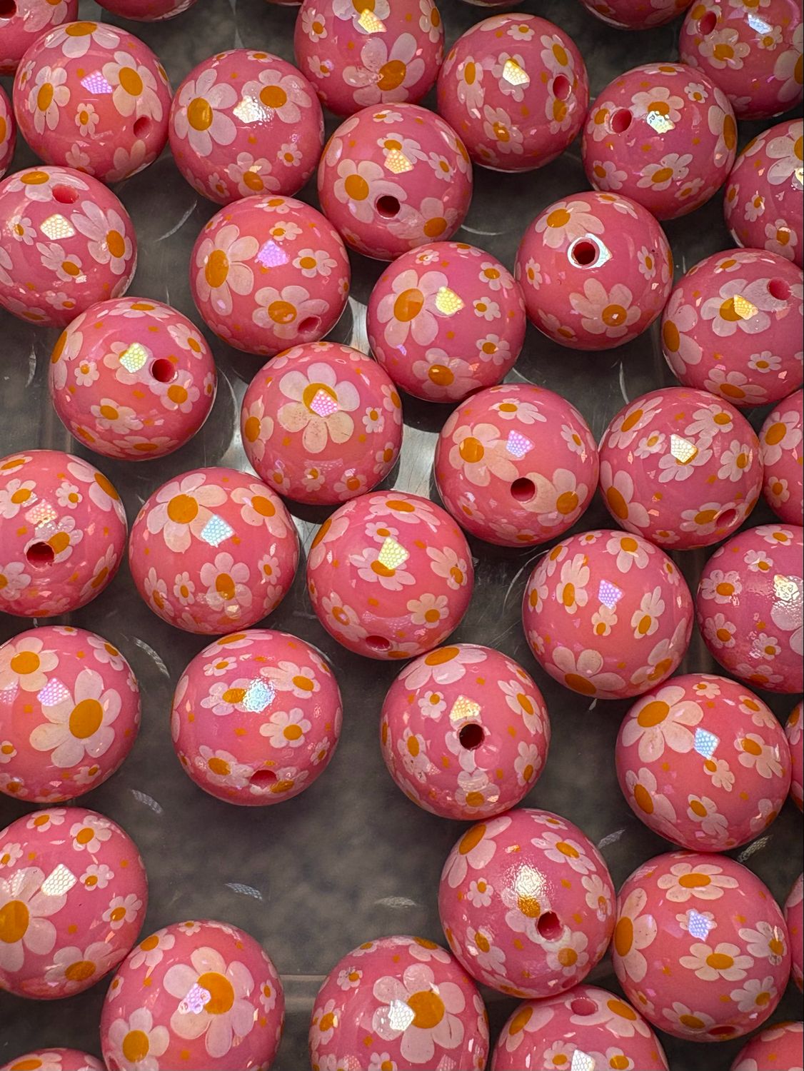Bulk Bead Bag #S8 16mm Pink Flowers 50pc
