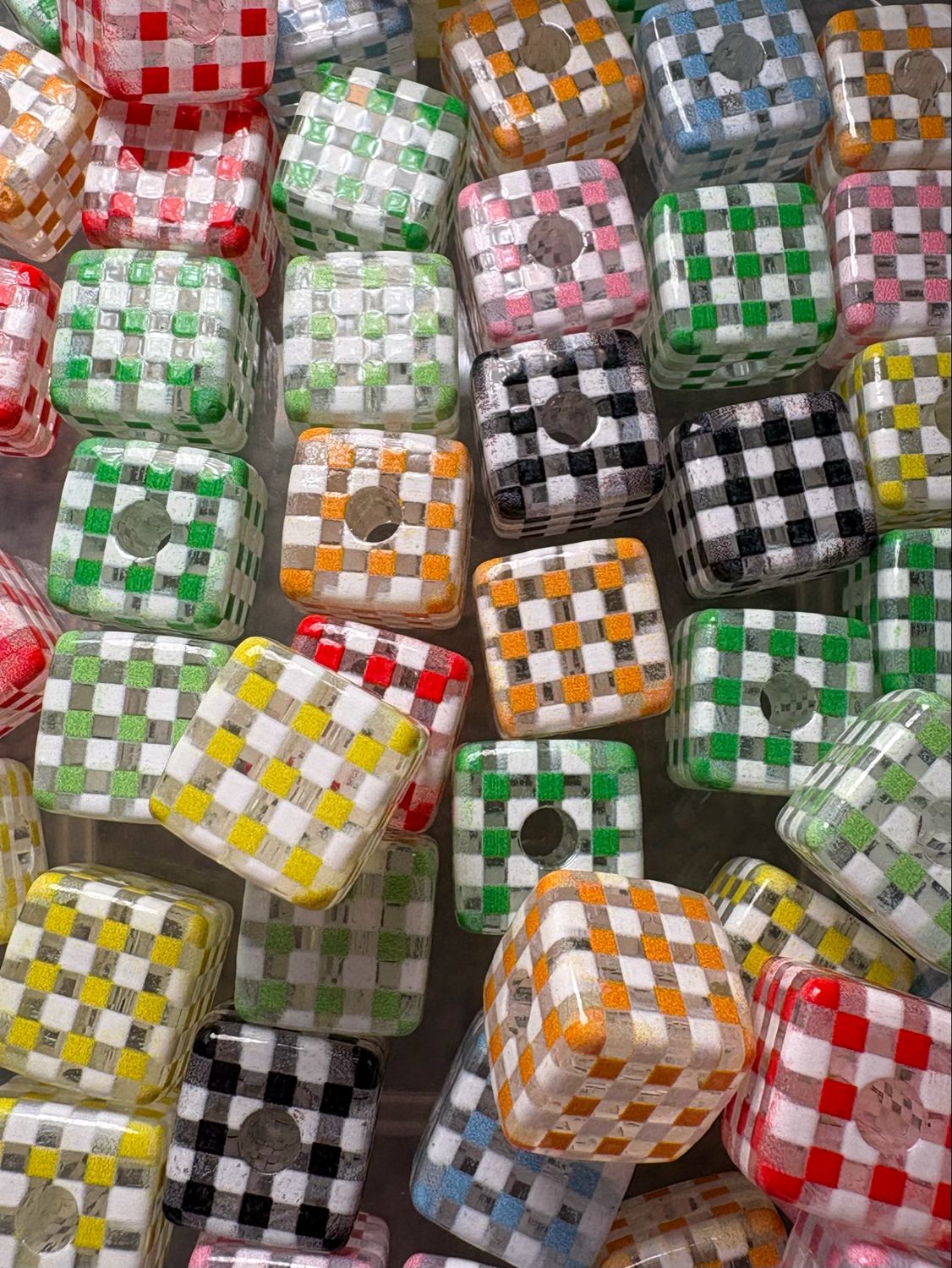 Bulk Bead Bag #S4 Plaid Cube Mix 50pc