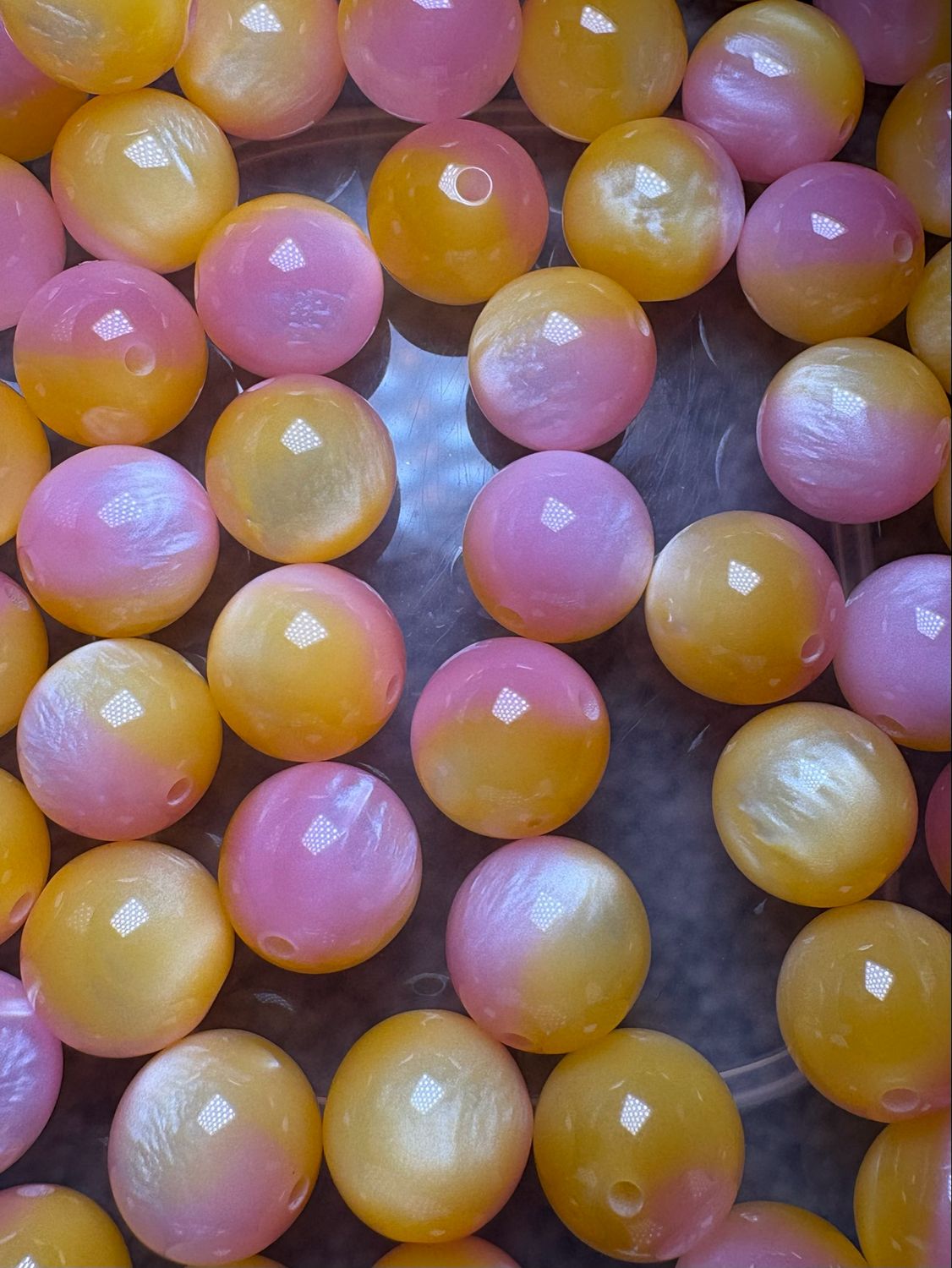 Bulk Bead Bag #S16 16mm Pink &amp; Yellow Ombré 50pc