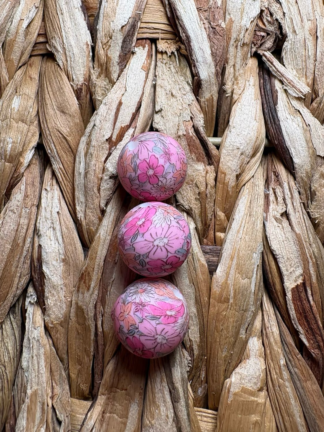 Pink Flower Silicone Printed Bead 15mm