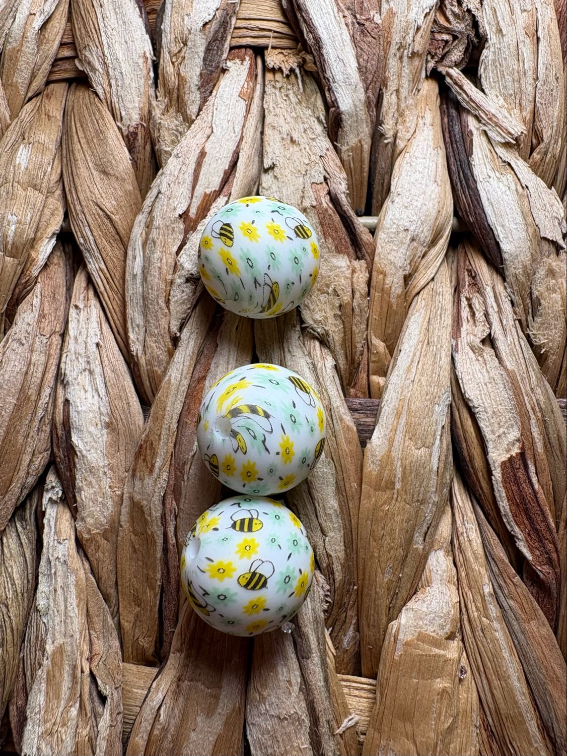 Bee Silicone Printed Bead 15mm