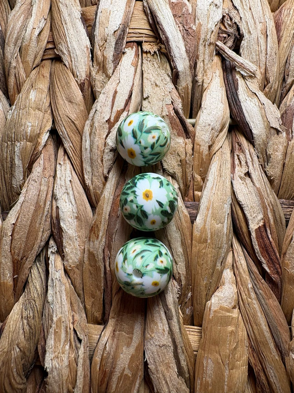 Green Flower Silicone Printed Bead 15mm