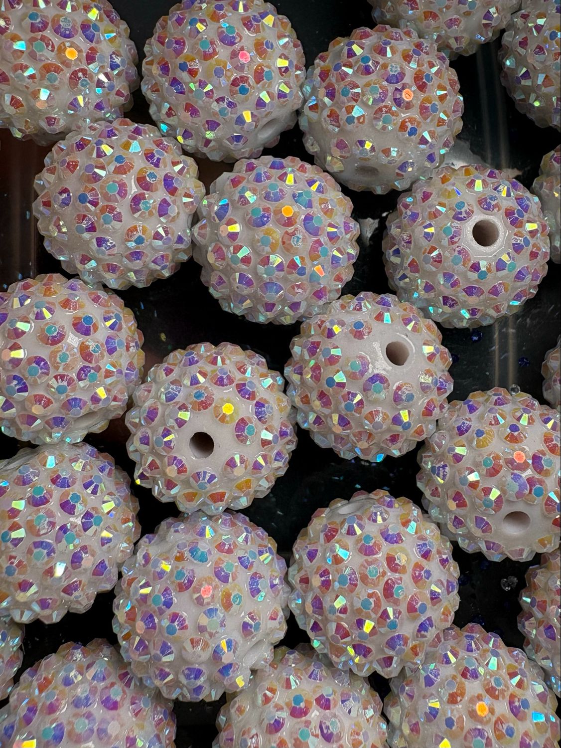 20mm White Rhinestone UV 25pc Bulk Bead Bag 120