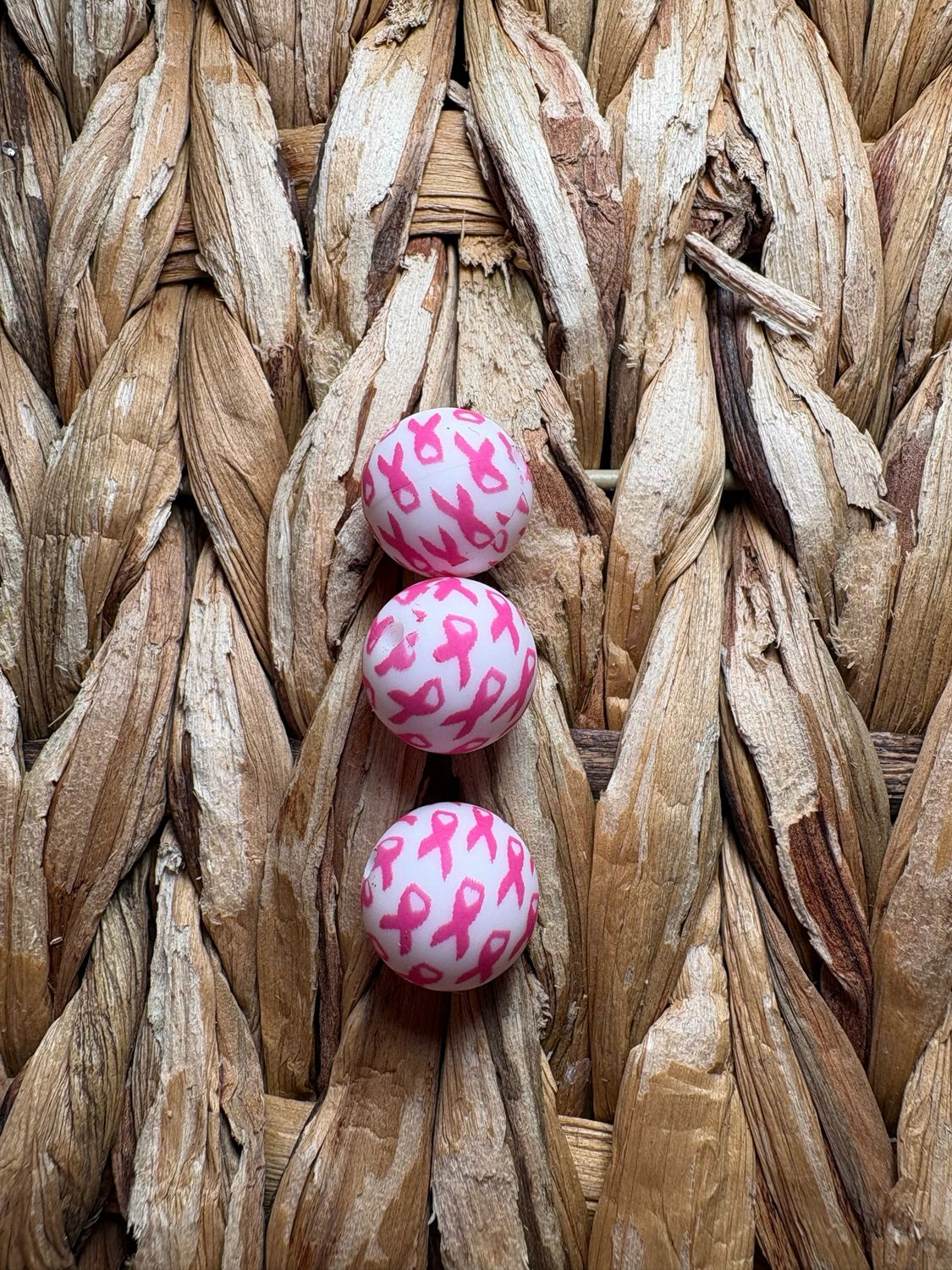 Pink Ribbon Silicone Printed Bead 15mm