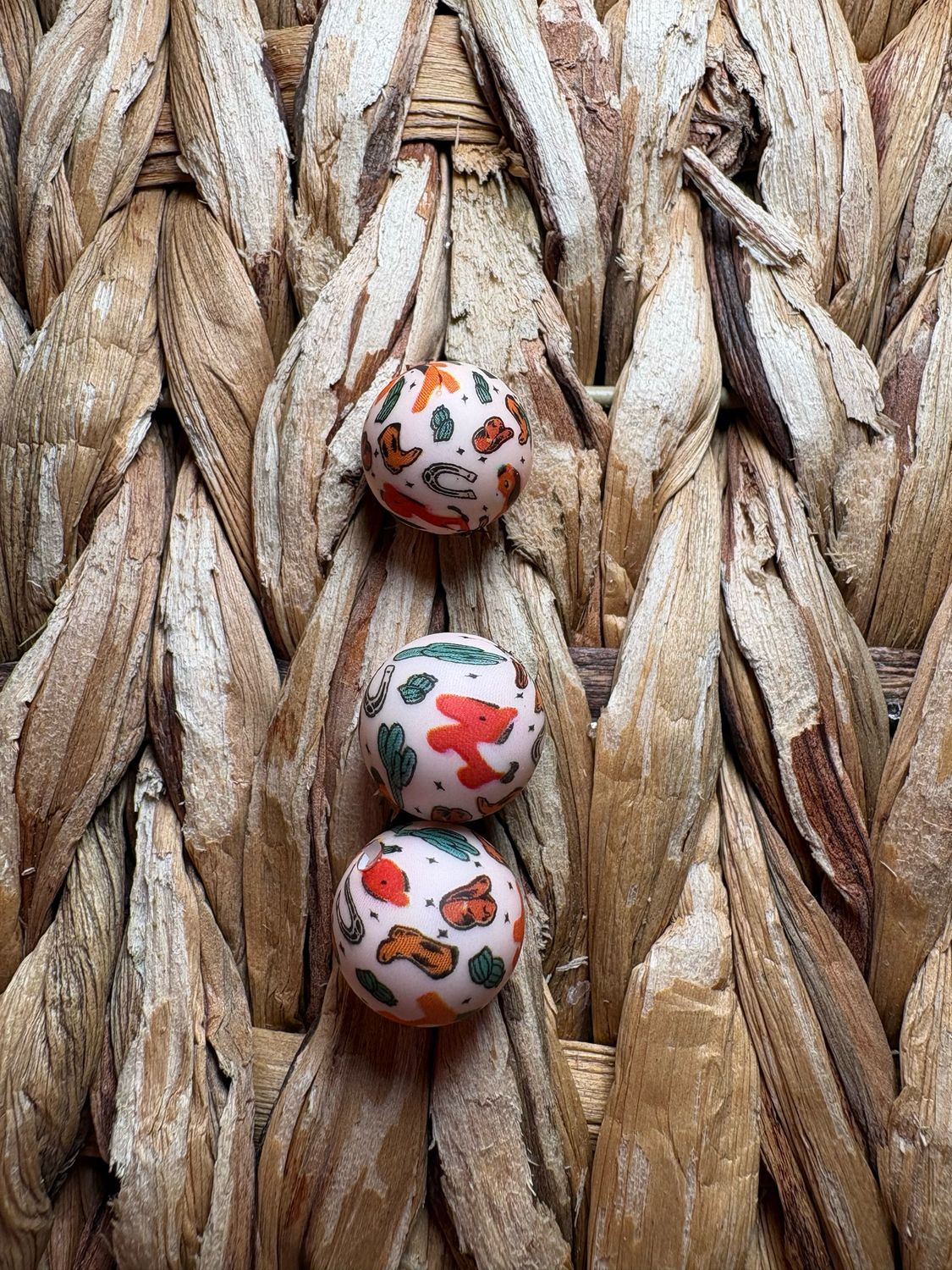 Horse &amp; Rodeo Silicone Printed Bead 15mm