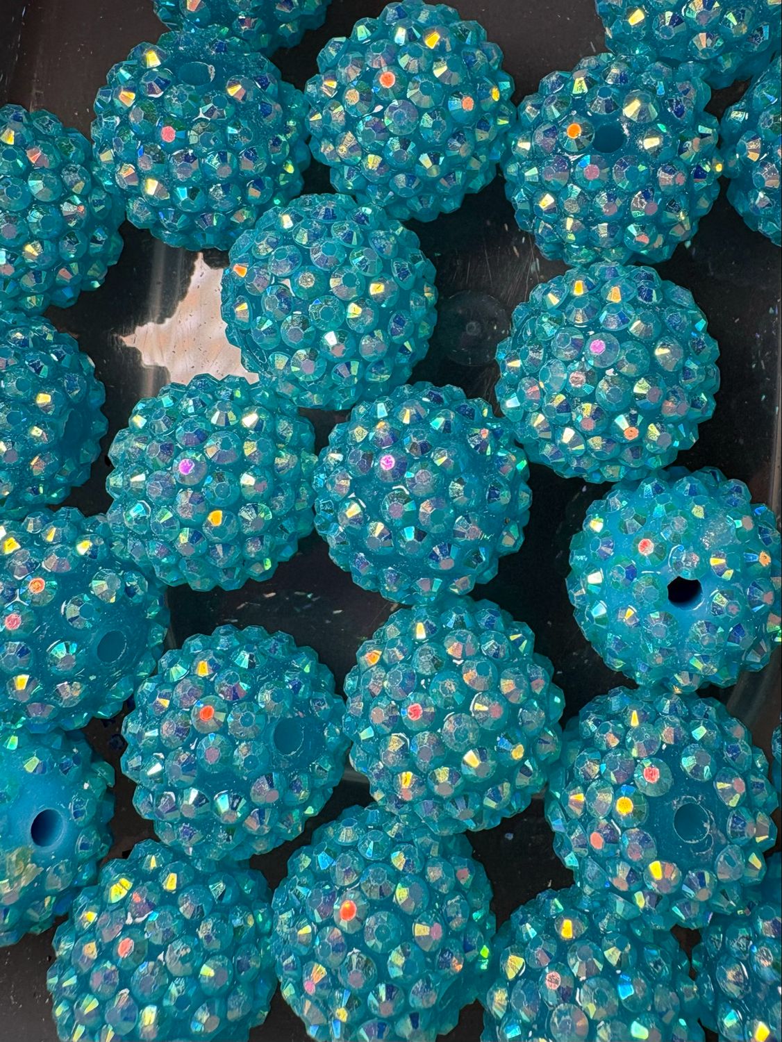 20mm Light Blue Rhinestone UV 25pc Bulk Bead Bag 118