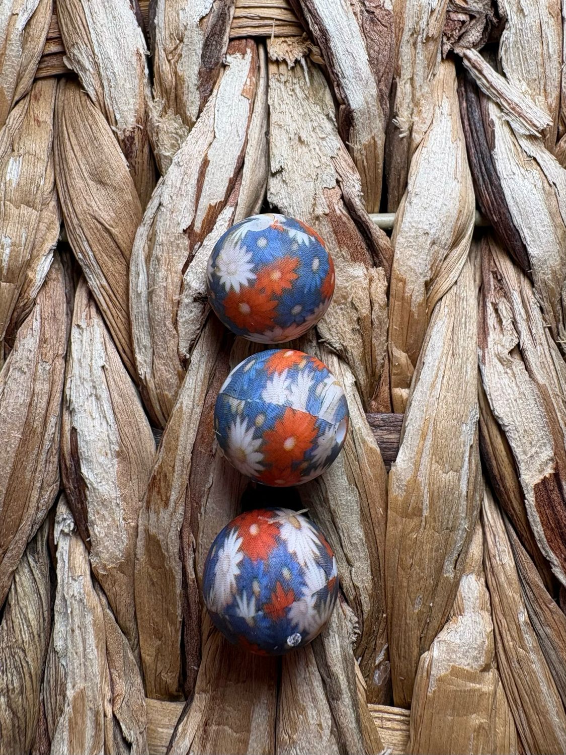 Red, White &amp; Blue Flower Silicone Printed Bead 15mm