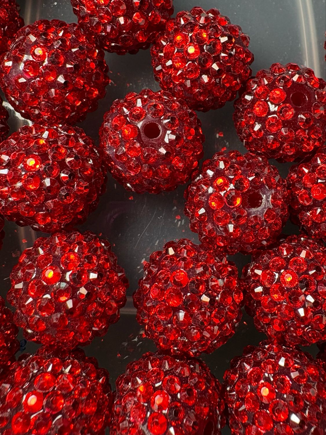 20mm Red Rhinestone 25pc Bulk Bead Bag 115
