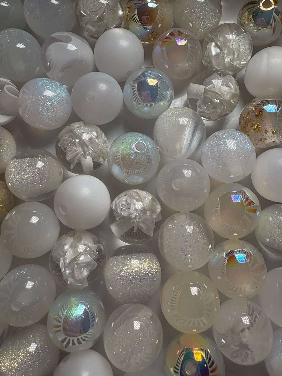 Bulk Bag White Color Mix 16mm Beads- 50pc M4