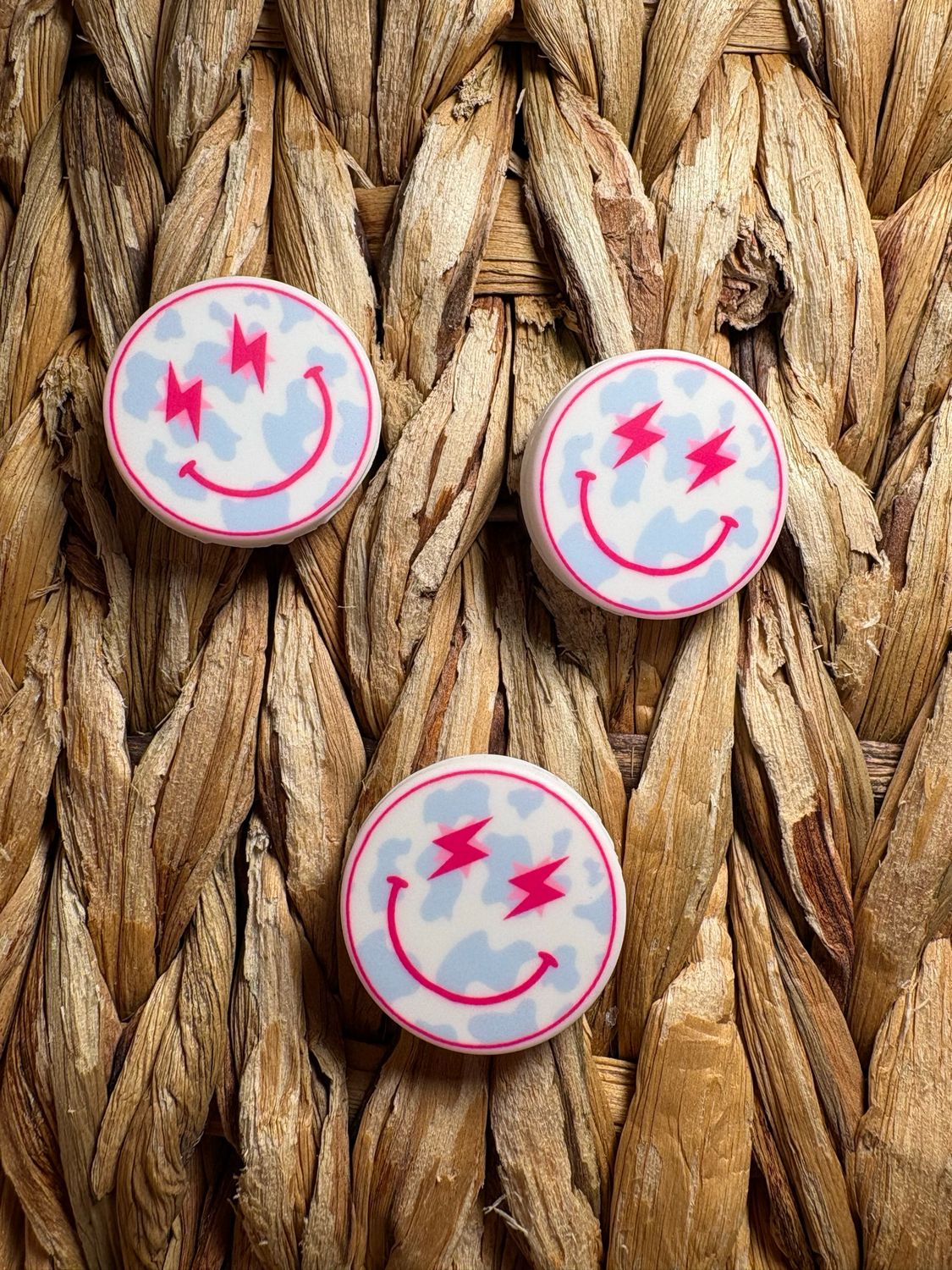 Blue Cow Print Smiley Face Focal