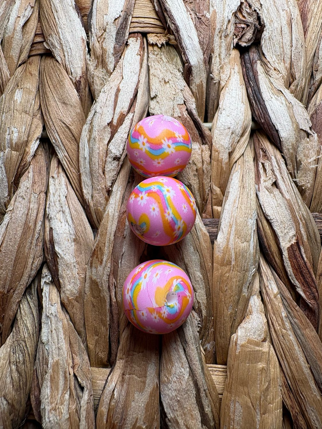 Pink Rainbow Flowers Silicone Printed Bead 15mm