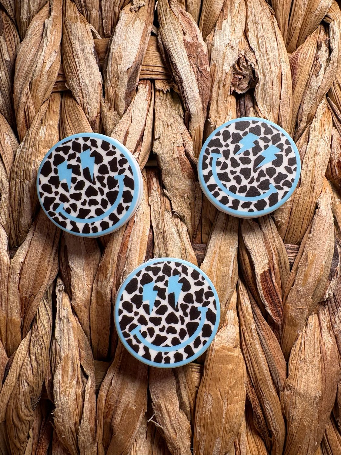 Cow Print Blue Lightning bolt Smiley Face Focal