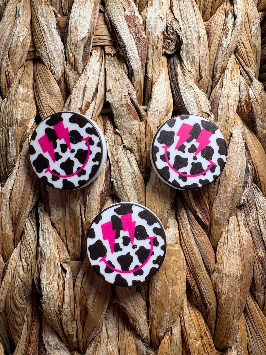 Cow Print Pink Lightning Bolt Smiley Face Focal