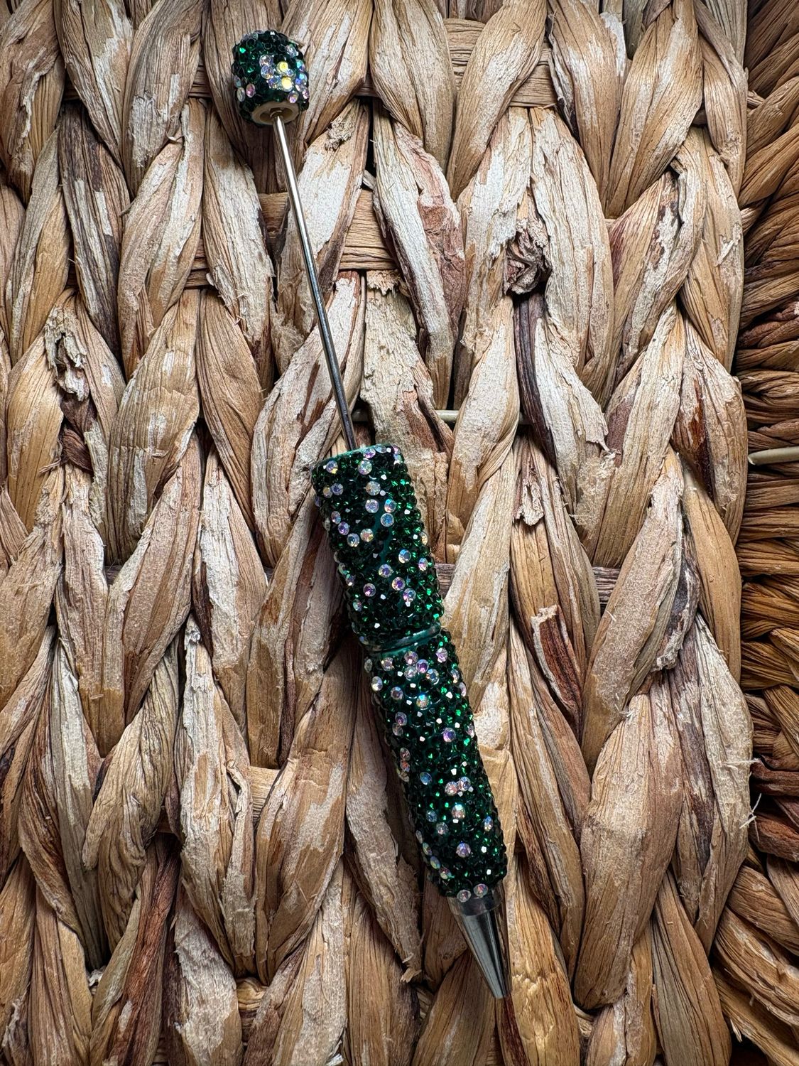 Dark Green &amp; Silver Rhinestone Pen