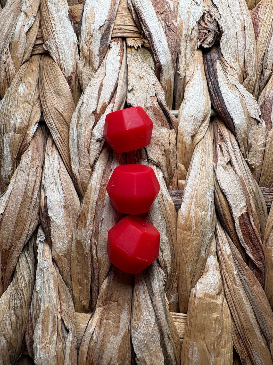 Red Octagon Silicone Bead 15mm