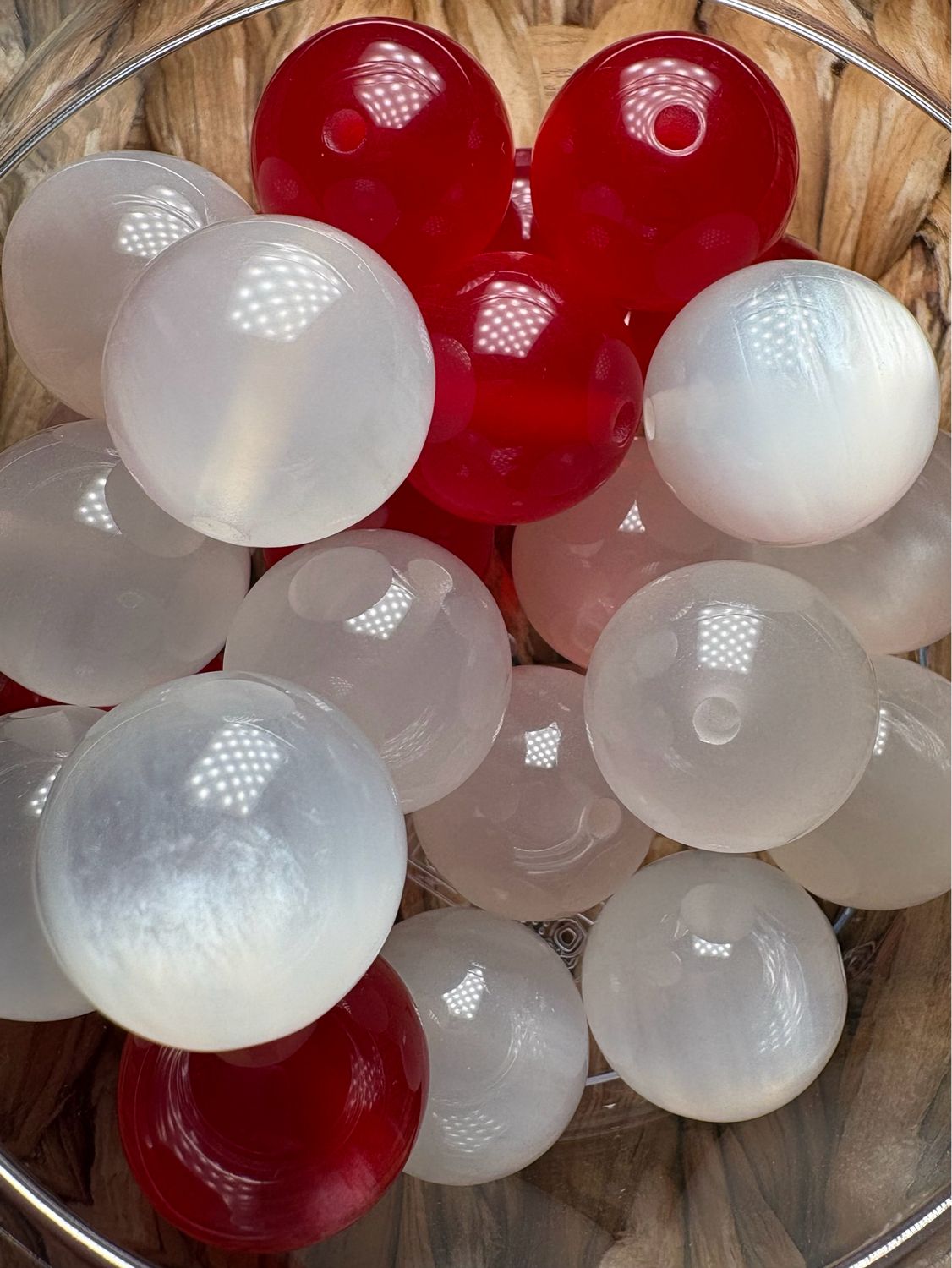 Bulk Bag 20mm Red &amp; White Clear Cateye-25pc S75