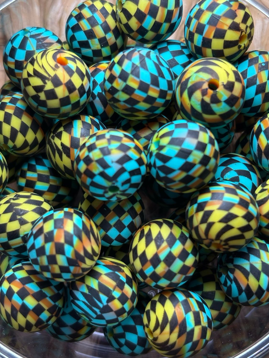 Bulk Bag 15mm Silicone Plaid Colors-50pc S73