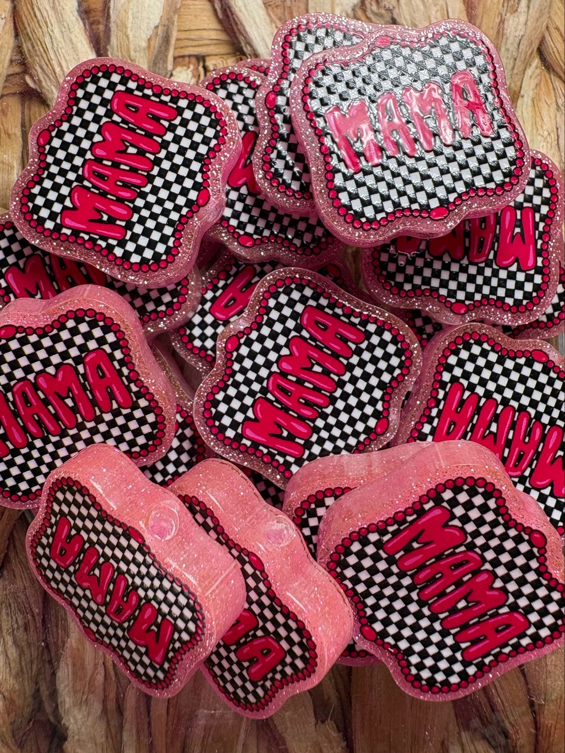 Mama Plaid Acrylic Focal Bead