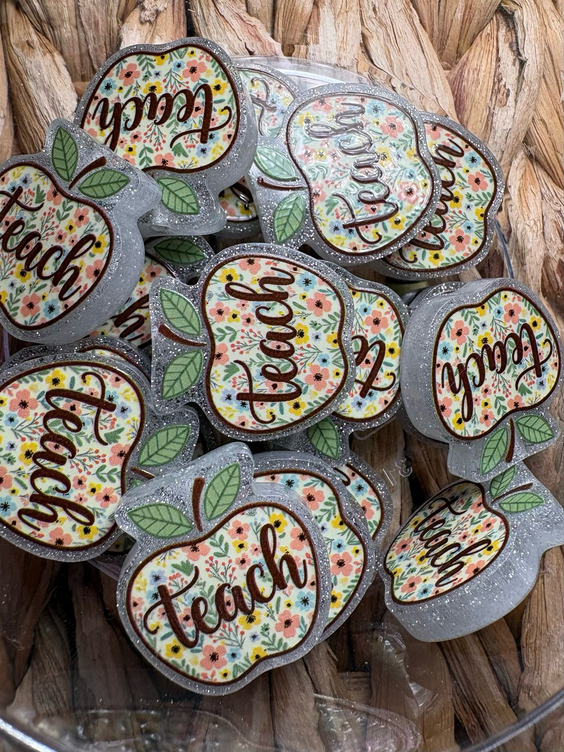 Teach Apple Acrylic Focal Bead